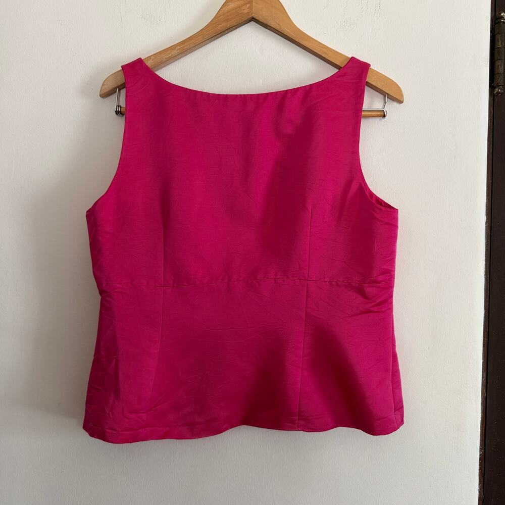 90s Vintage ZION Pink Fuschia Taffeta Square Neck Shell Top | Medium - Picture 2 of 4